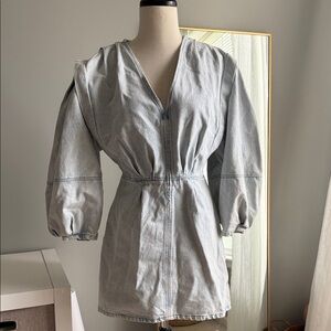 Zara Light Blue Denim Mini Dress with Puff Sleeves